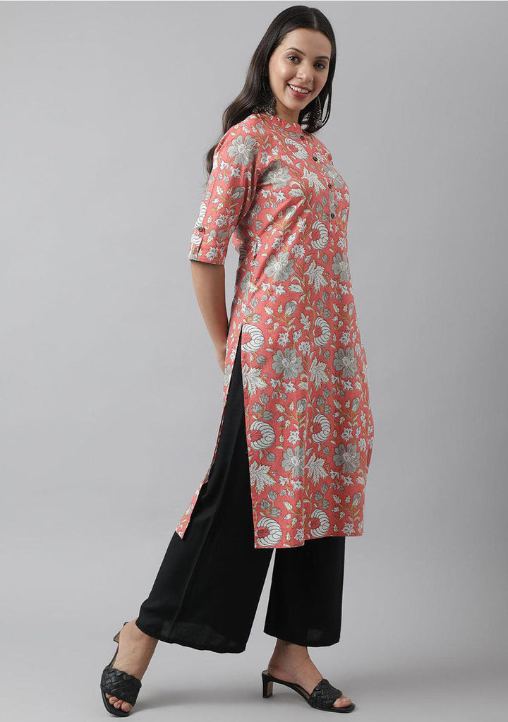 Pink-Cotton-Floral-Printed-Straight-2-Piece-Kurta-Set