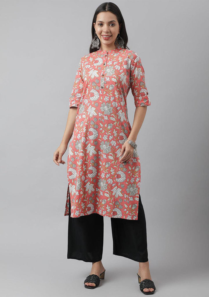 Pink-Cotton-Floral-Printed-Straight-2-Piece-Kurta-Set