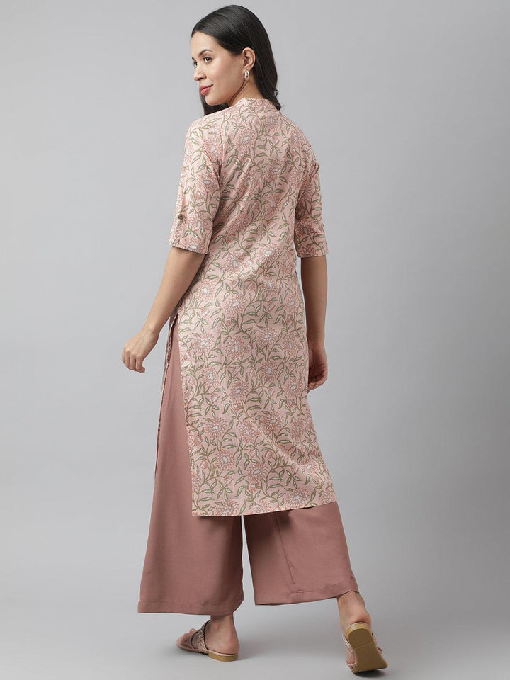 Baby-Pink-Cotton-Floral-Printed-Straight-2-Piece-Kurta-Plazzo-Set
