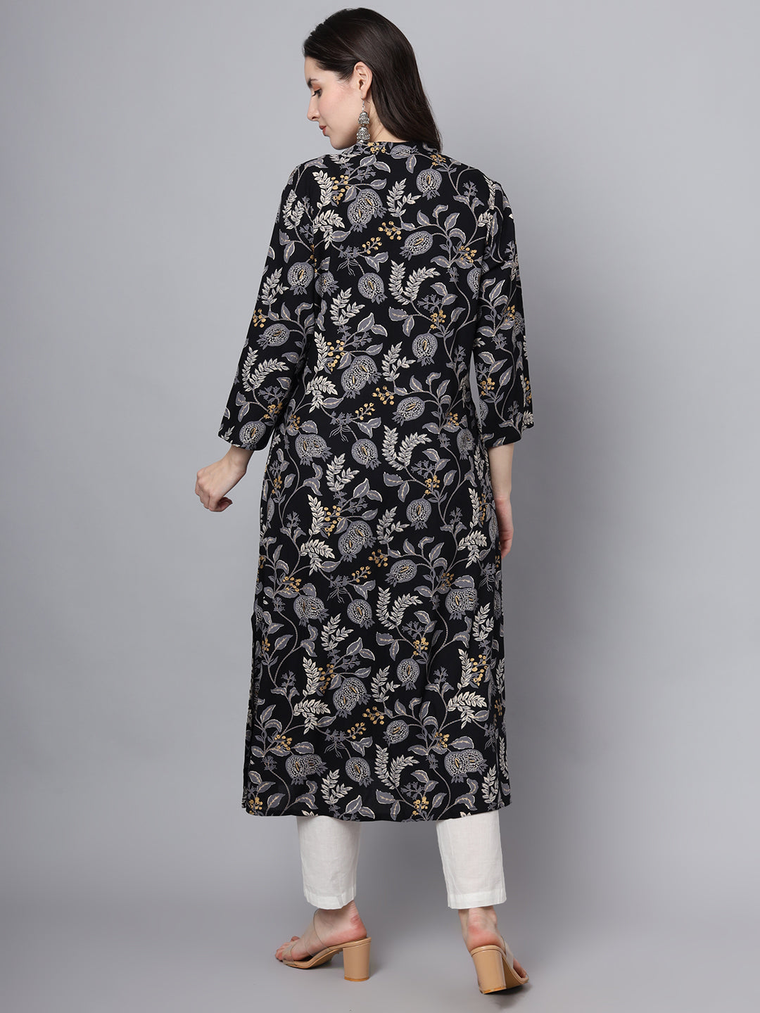 Black-Rayon-Floral-Printed-A-Line-Kurta