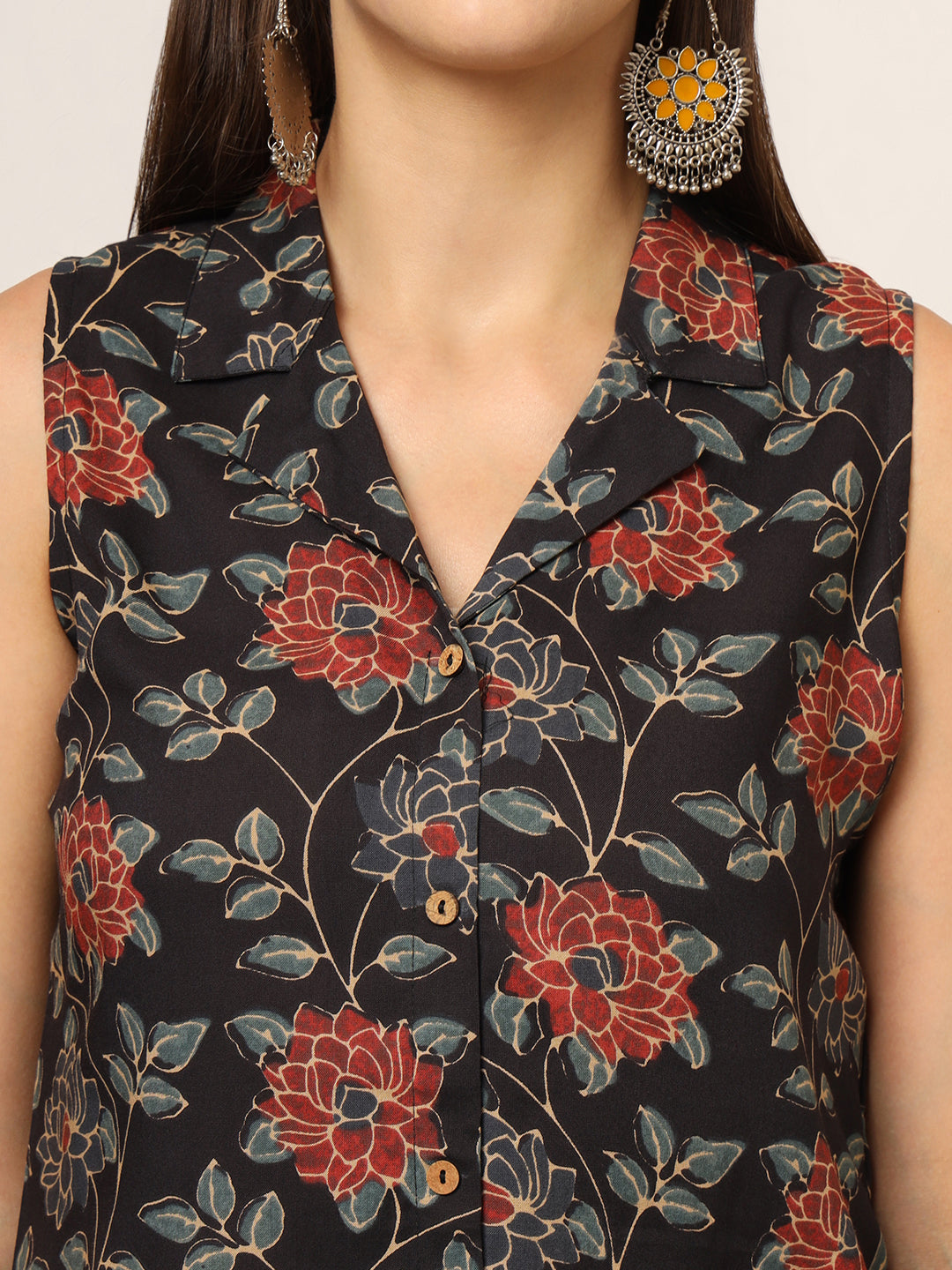 Black-Rayon-Floral-Printed-Straight-2-Piece-Kurta-Set