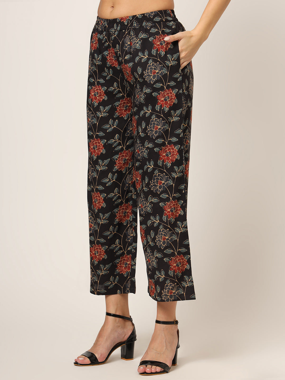 Black-Rayon-Floral-Printed-Straight-2-Piece-Kurta-Set