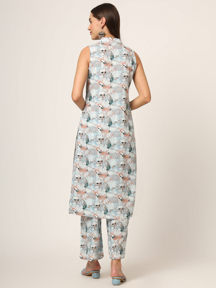 Sky-Blue-Rayon-Floral-Printed-Sleeveless-2-Piece-Kurta-Set