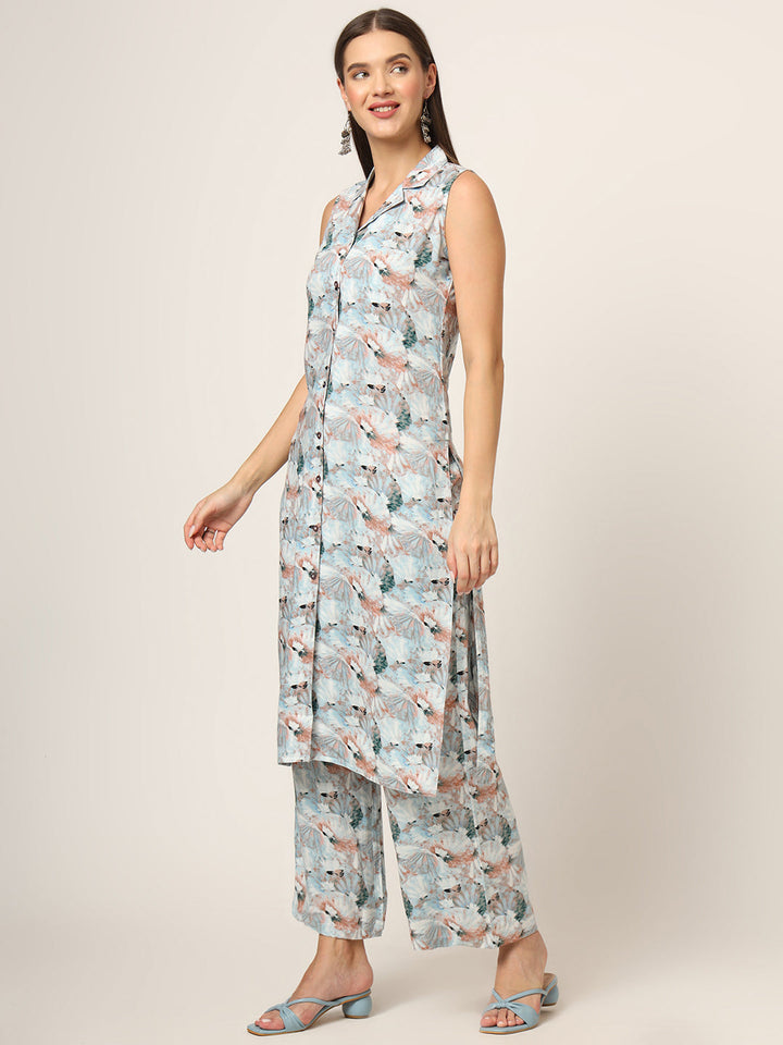 Sky-Blue-Rayon-Floral-Printed-Sleeveless-2-Piece-Kurta-Set
