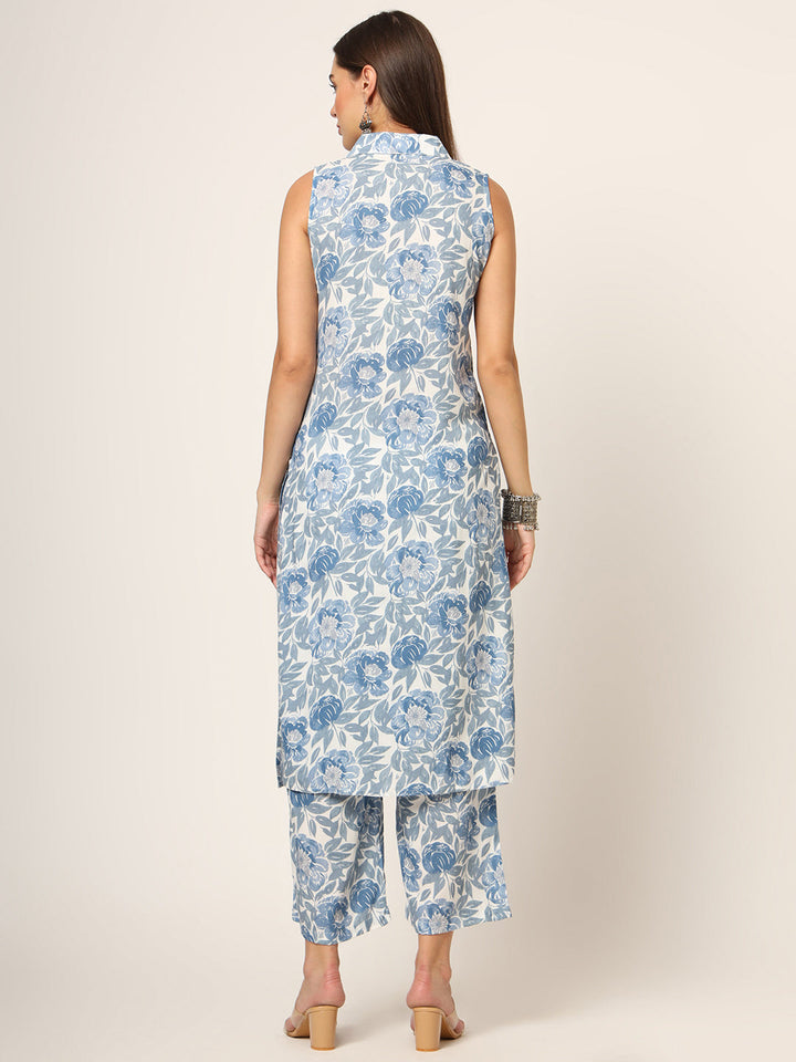 Blue-Rayon-Floral-Printed-Sleeveless-2-Piece-Kurta-Set