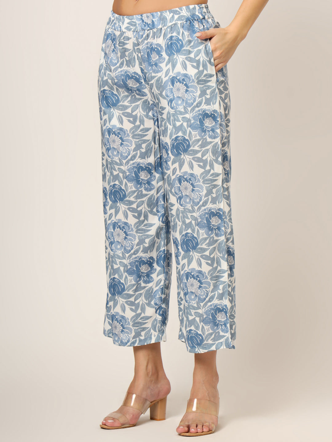 Blue-Rayon-Floral-Printed-Sleeveless-2-Piece-Kurta-Set
