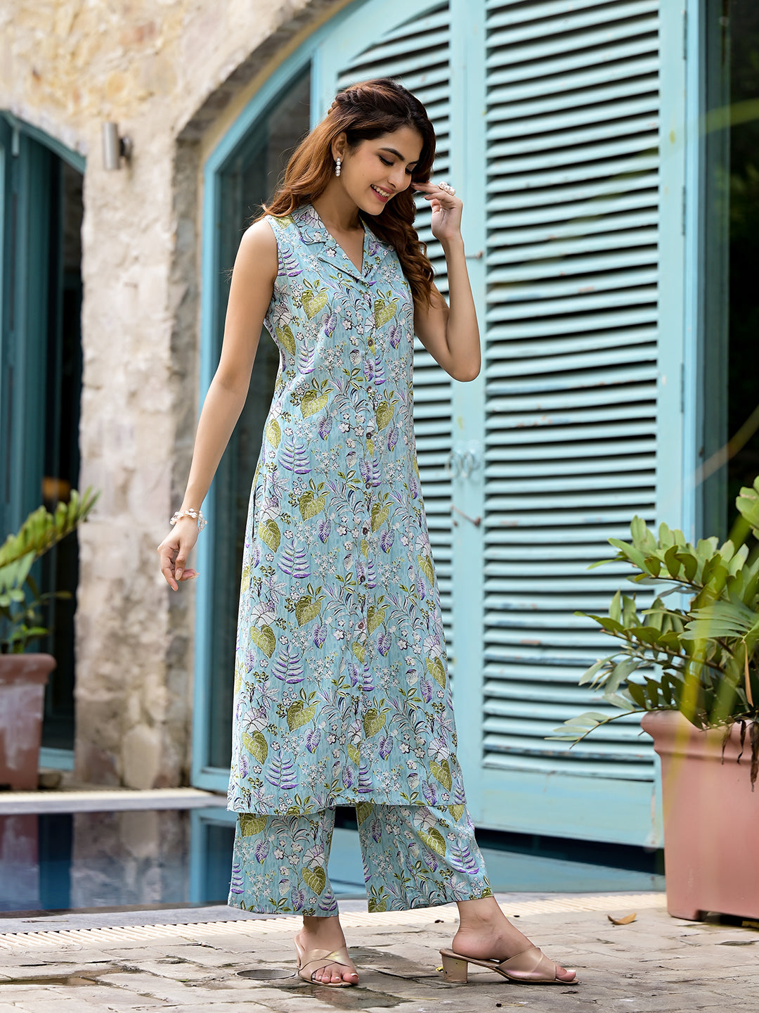 Sky-Blue-Rayon-Floral-Printed-A-Line-2-Piece-Kurta-Set