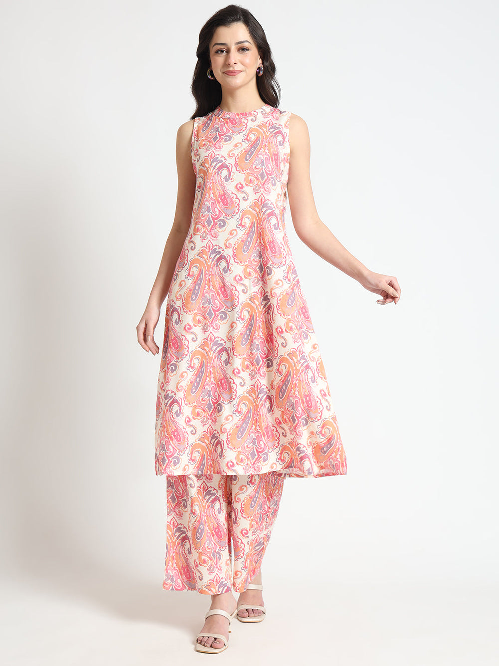 Cream-Pink-Rayon-Floral-Print-Straight--2-Piece-Kurta-Set