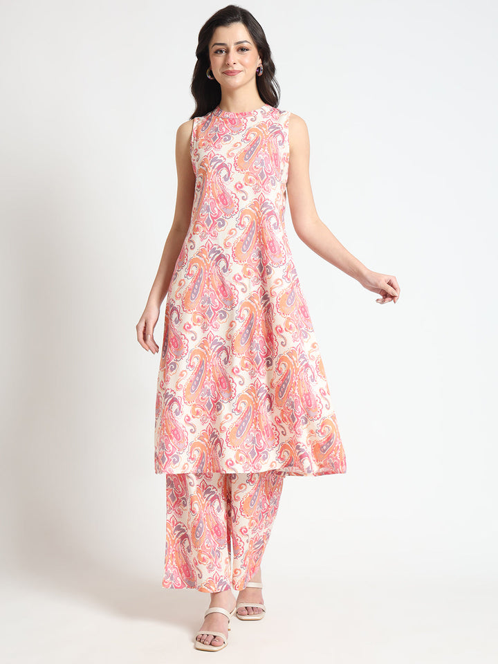 Cream-Pink-Rayon-Floral-Print-Straight--2-Piece-Kurta-Set