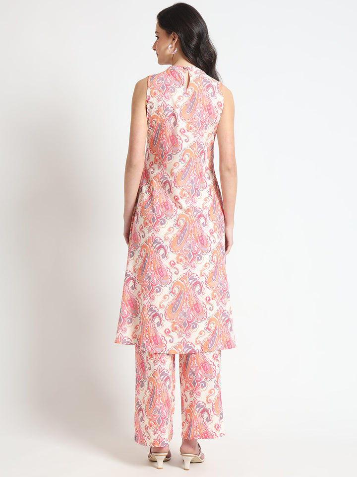 Cream-Pink-Rayon-Floral-Print-Straight--2-Piece-Kurta-Set