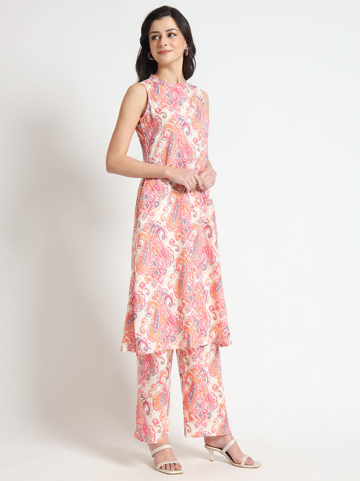 Cream-Pink-Rayon-Floral-Print-Straight--2-Piece-Kurta-Set