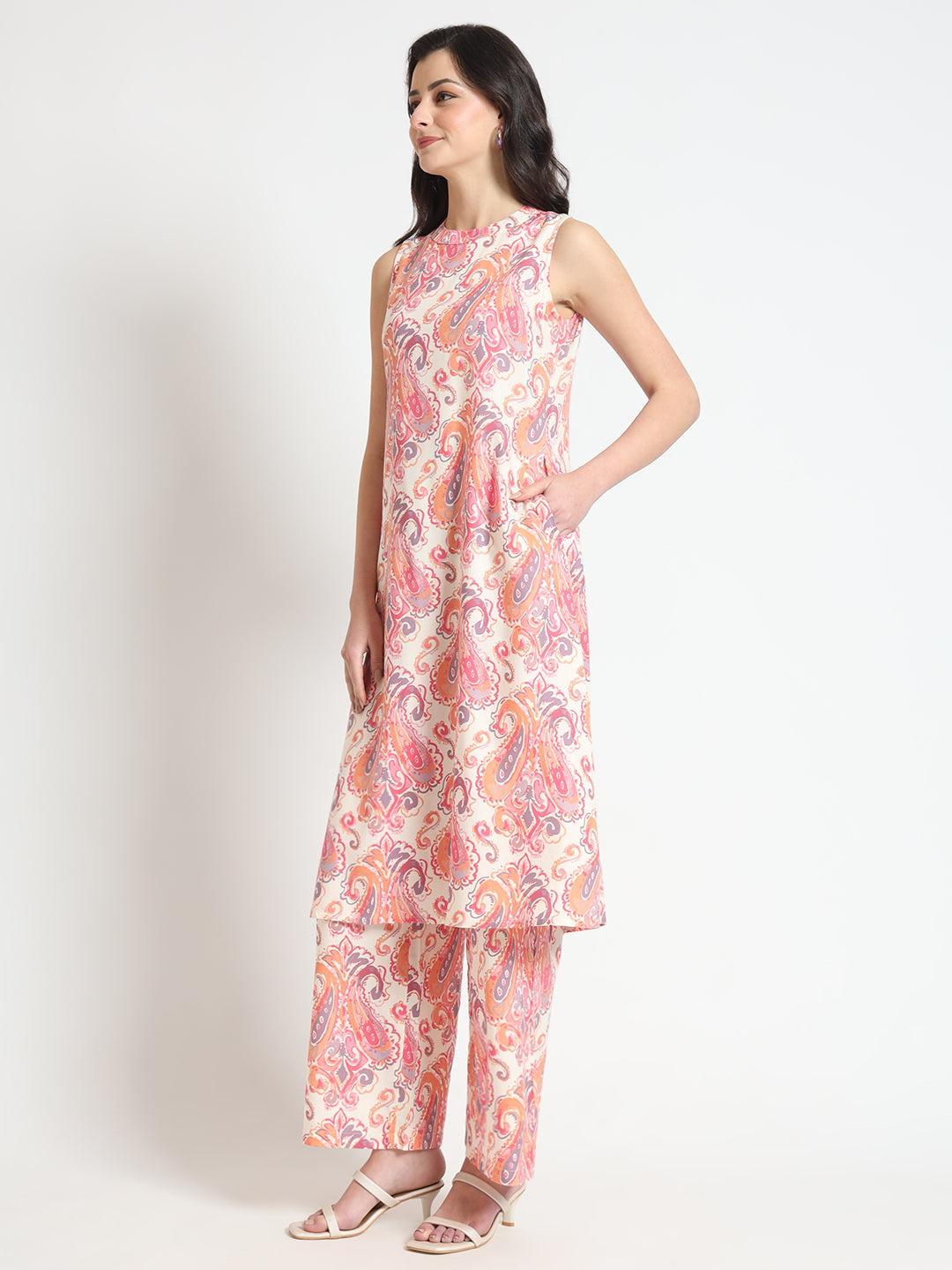 Cream-Pink-Rayon-Floral-Print-Straight--2-Piece-Kurta-Set