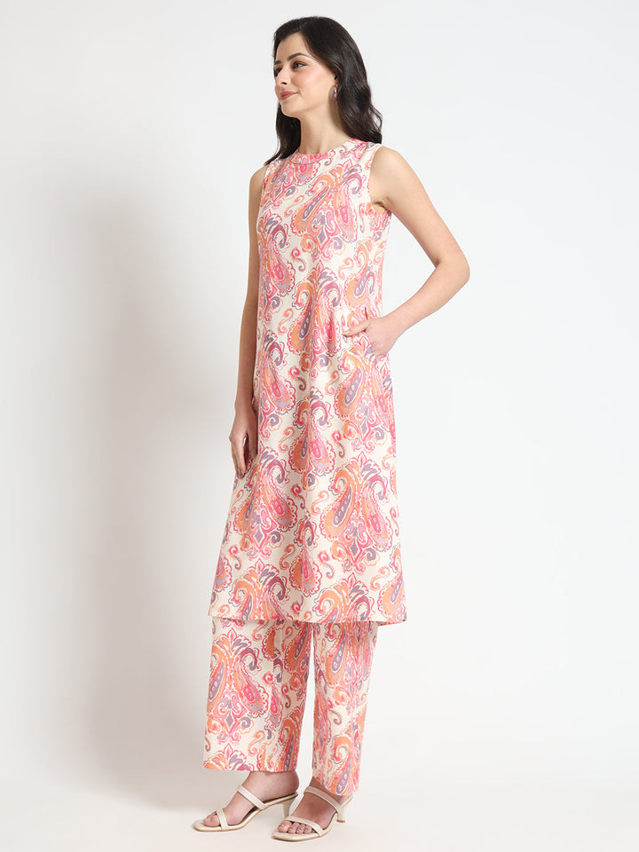 Cream-Pink-Rayon-Floral-Print-Straight--2-Piece-Kurta-Set