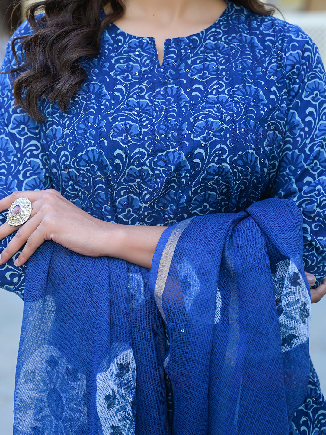 Blue-Cotton-Floral-Straight-3-Piece-Kurta-Set