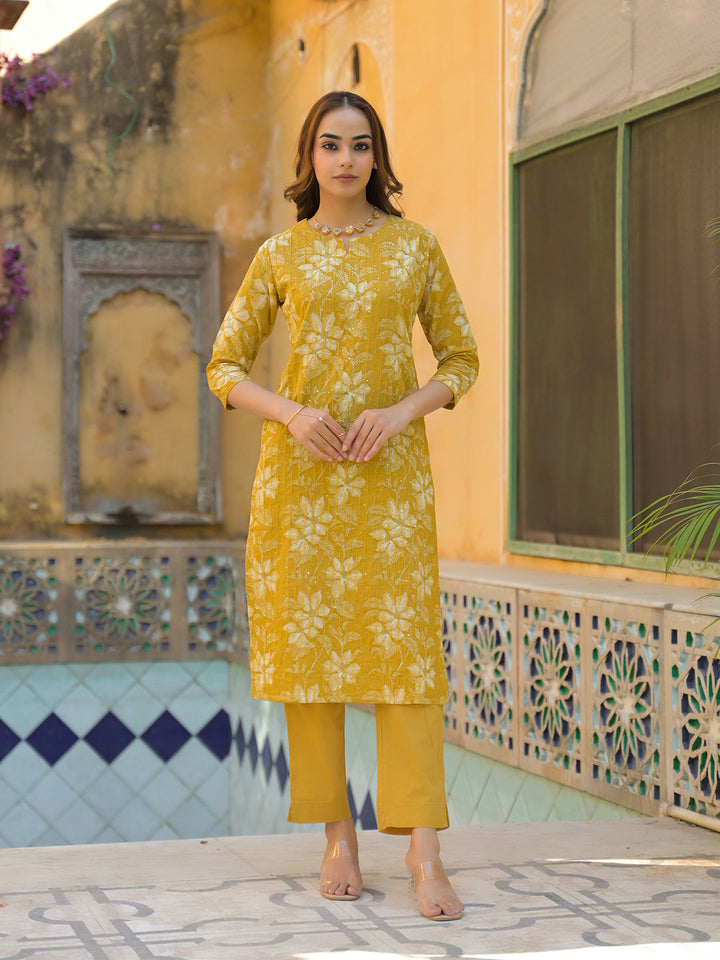 Mustard-Cotton-Floral-Print-3-Piece-Kurta-Set