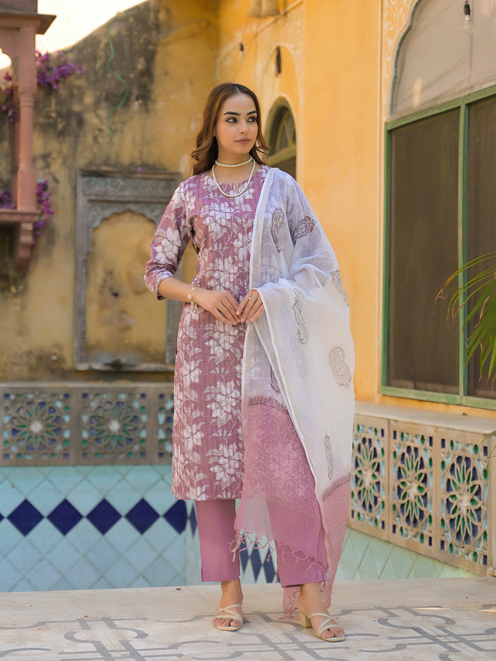 Peach-Cotton-Floral-Print-3-Piece-Kurta-Set