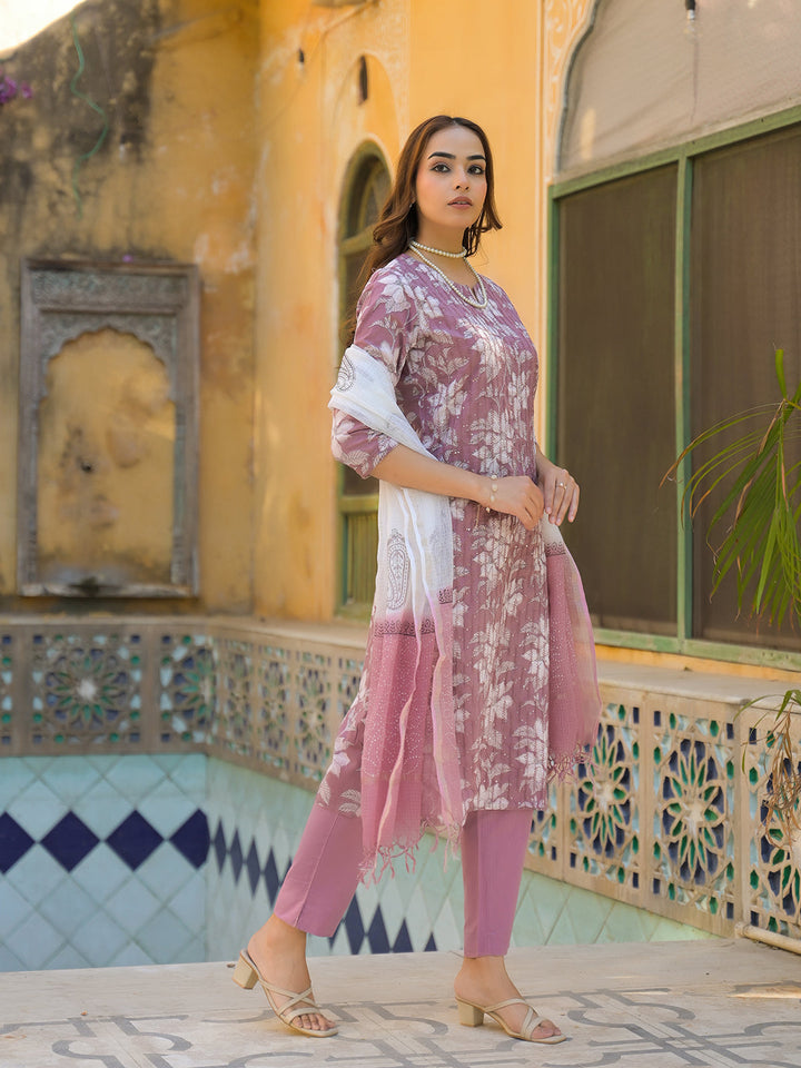 Peach-Cotton-Floral-Print-3-Piece-Kurta-Set