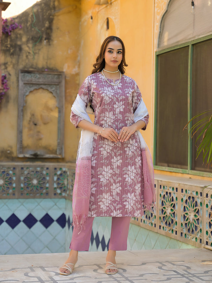 Peach-Cotton-Floral-Print-3-Piece-Kurta-Set