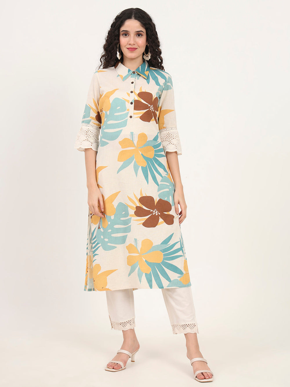 Teal-Cotton-Floral-Printed-Kurta
