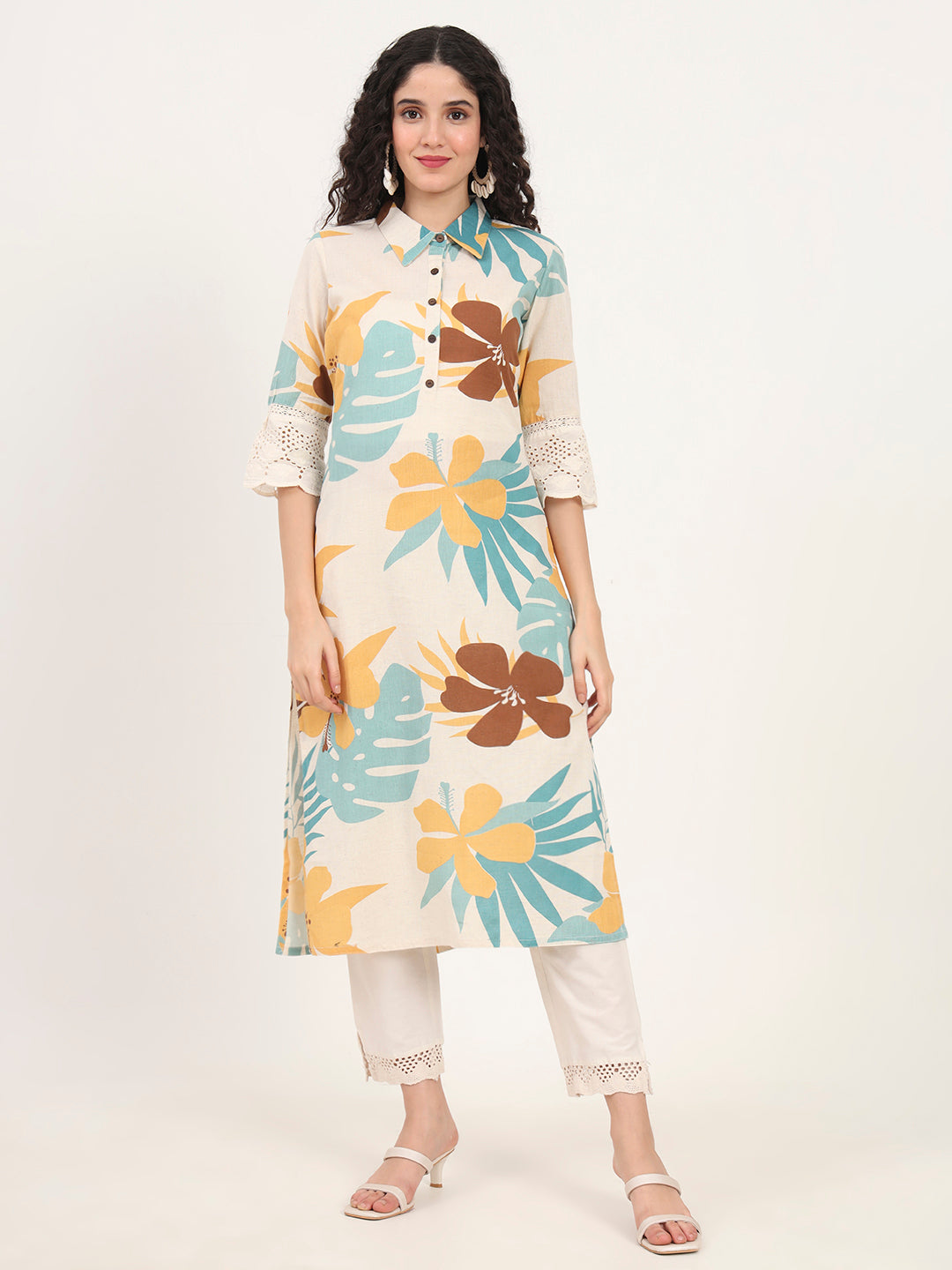 Teal-Cotton-Floral-Printed-Kurta