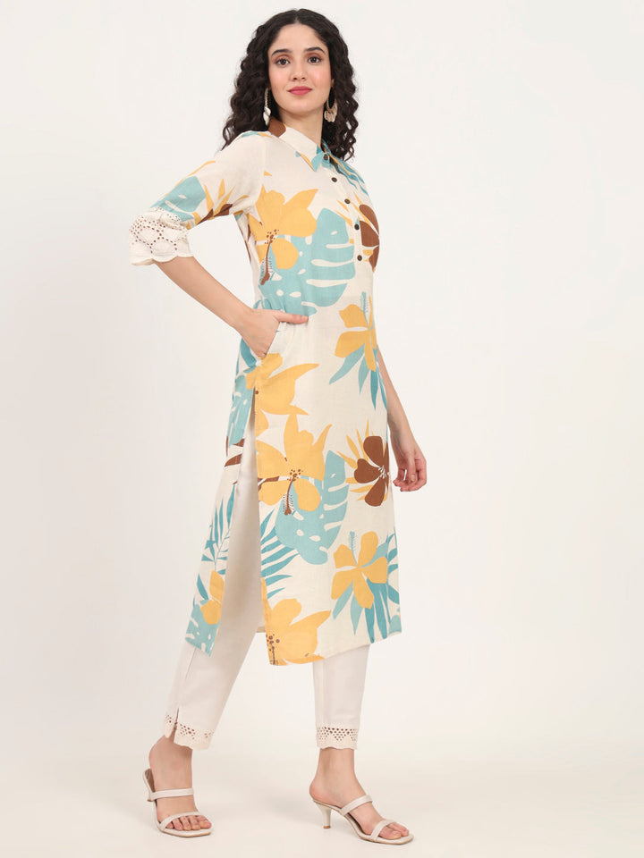 Teal-Cotton-Floral-Printed-Kurta