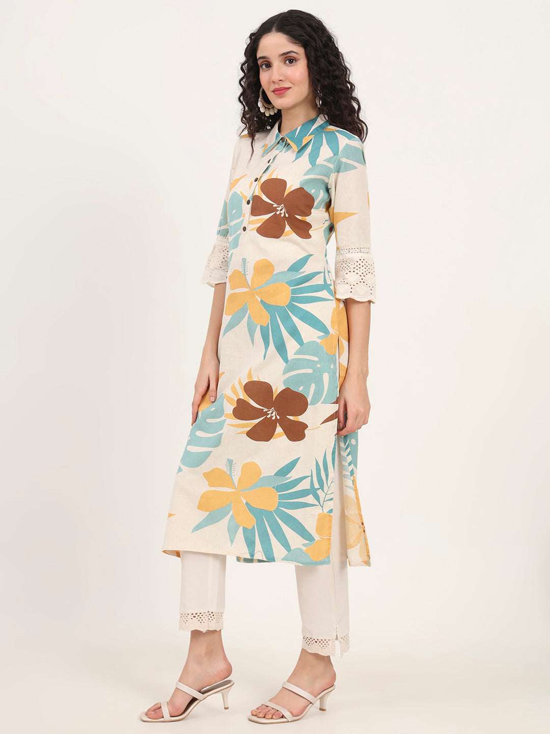 Teal-Cotton-Floral-Printed-Kurta