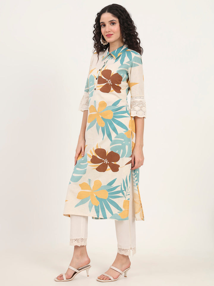 Teal-Cotton-Floral-Printed-Kurta