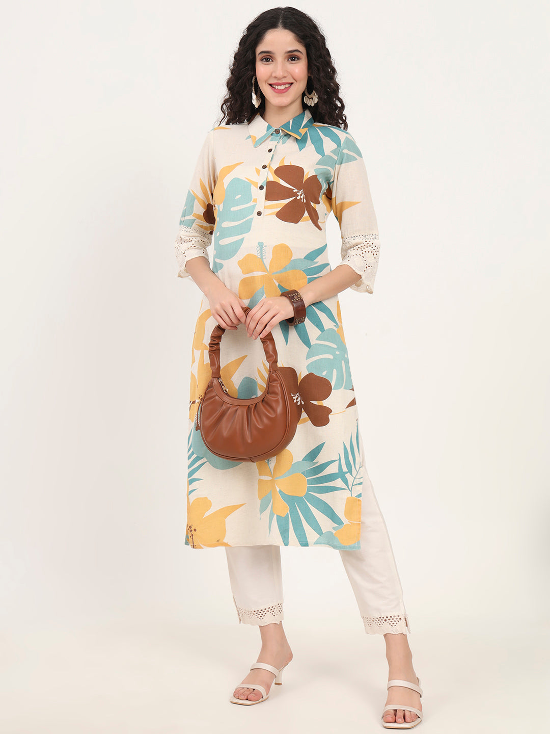 Teal-Cotton-Floral-Printed-Kurta