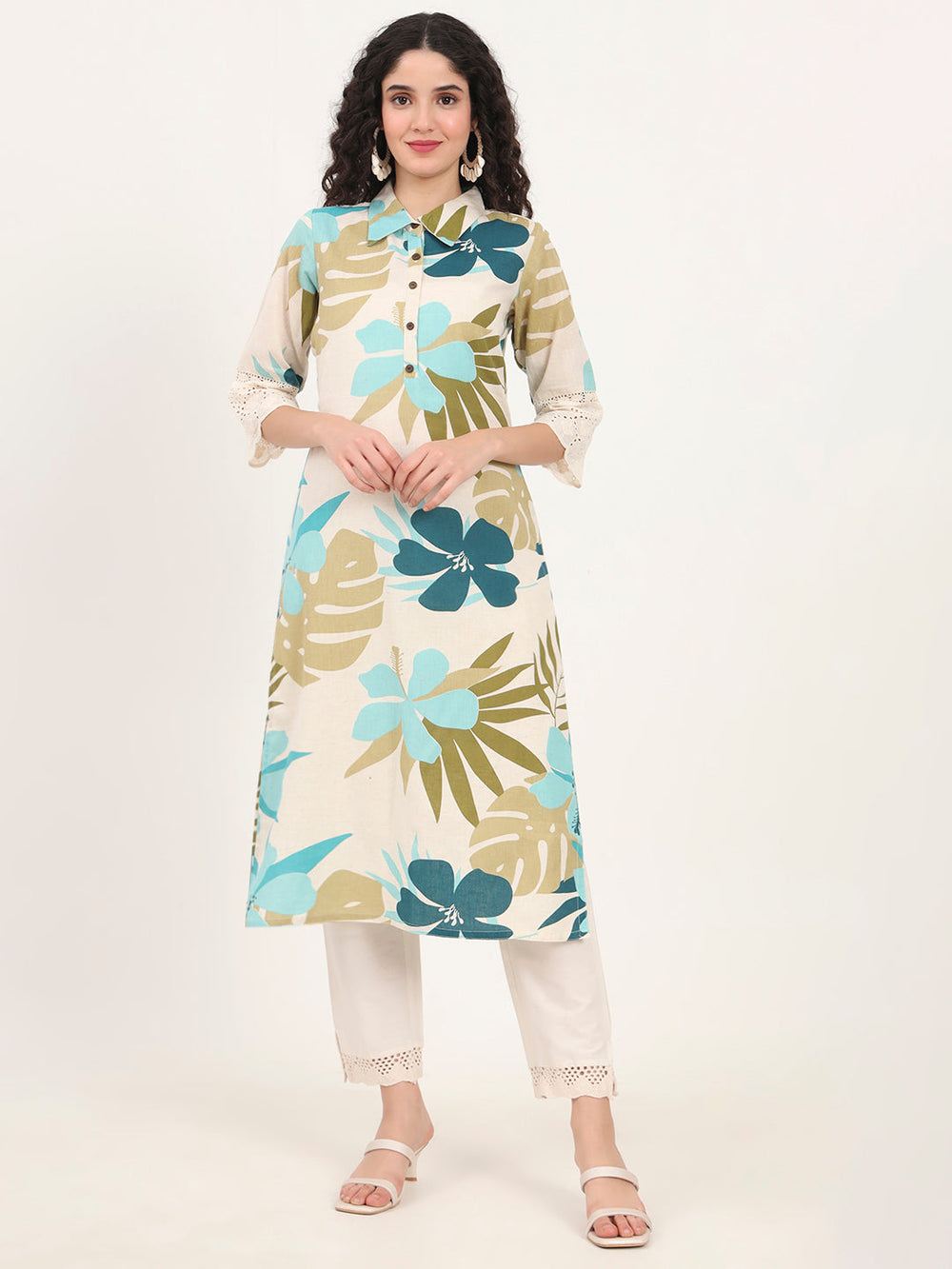 Blue-Cotton-Floral-Printed-Kurta