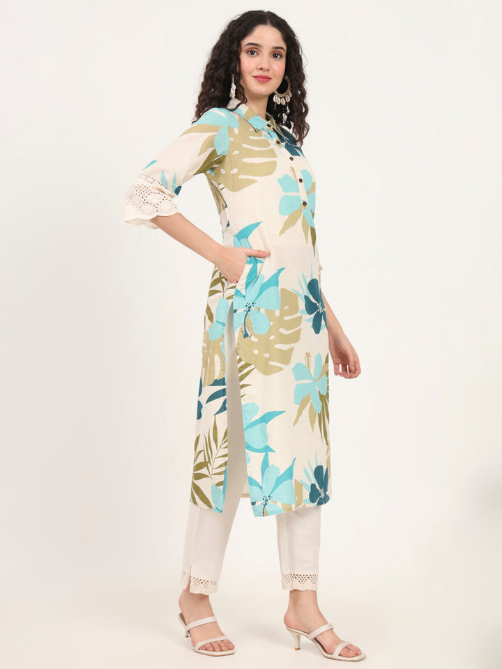 Blue-Cotton-Floral-Printed-Kurta