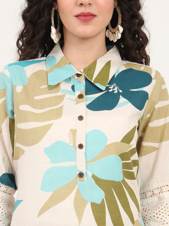 Blue-Cotton-Floral-Printed-Kurta