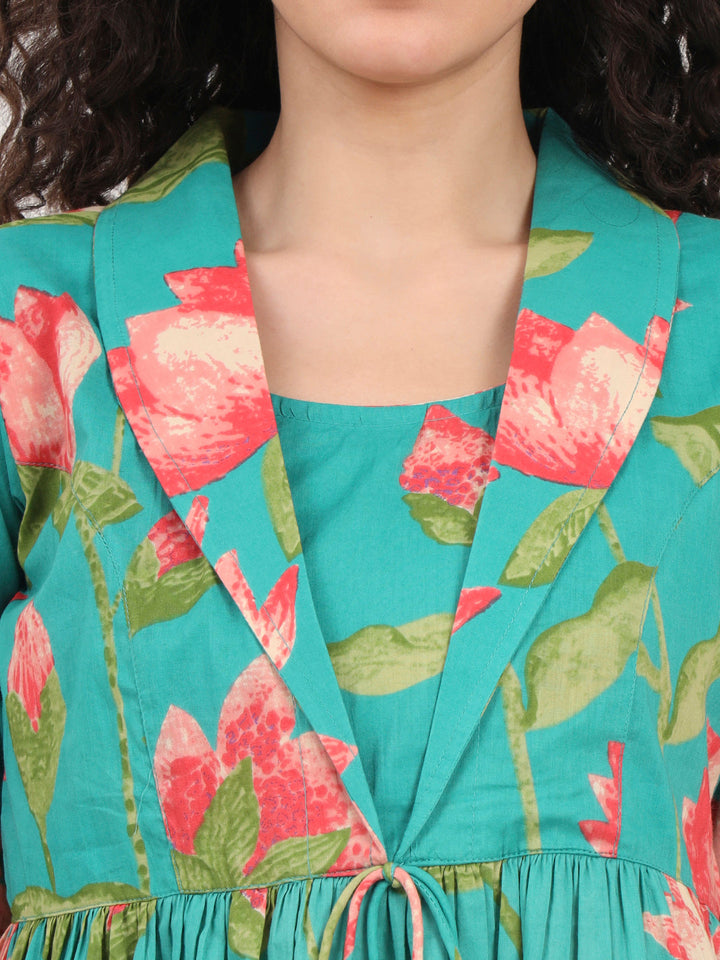 Green-Floral-Printed-Cotton-Lepal-Neck-Peplum-Tunic-ONLY
