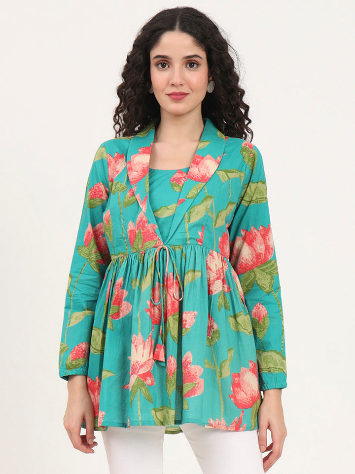 Green-Floral-Printed-Cotton-Lepal-Neck-Peplum-Tunic-ONLY