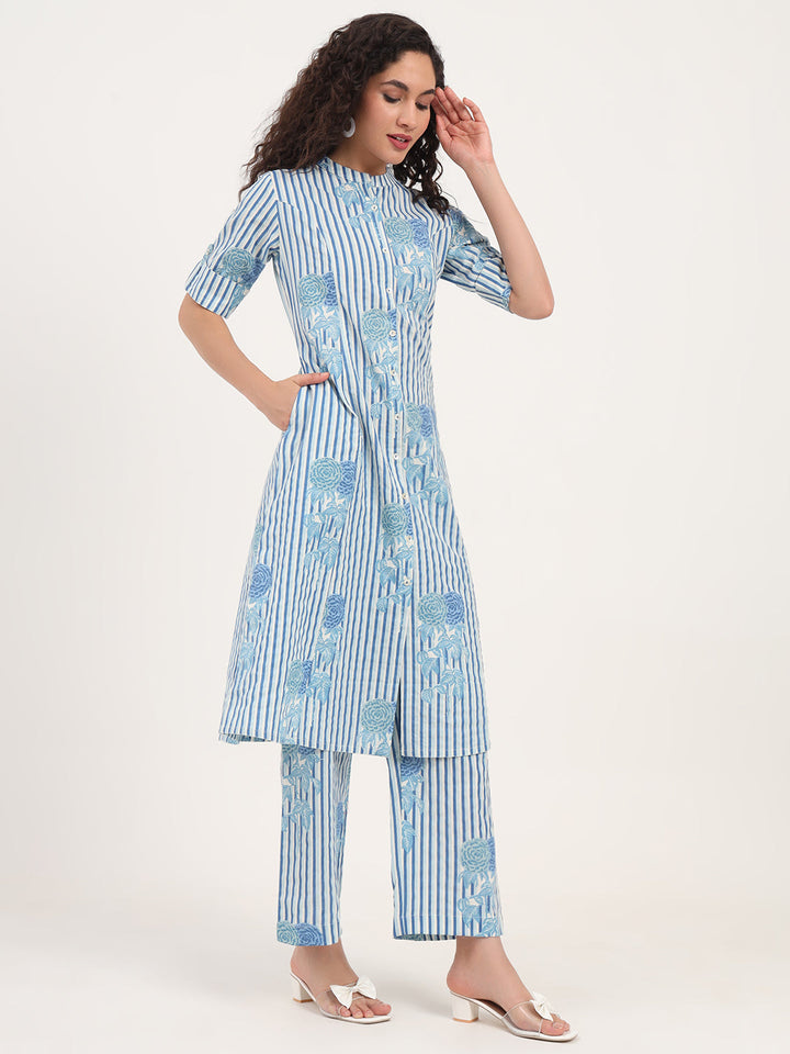Blue-Cotton-Floral-Printed-2-Piece-Kurta-Set