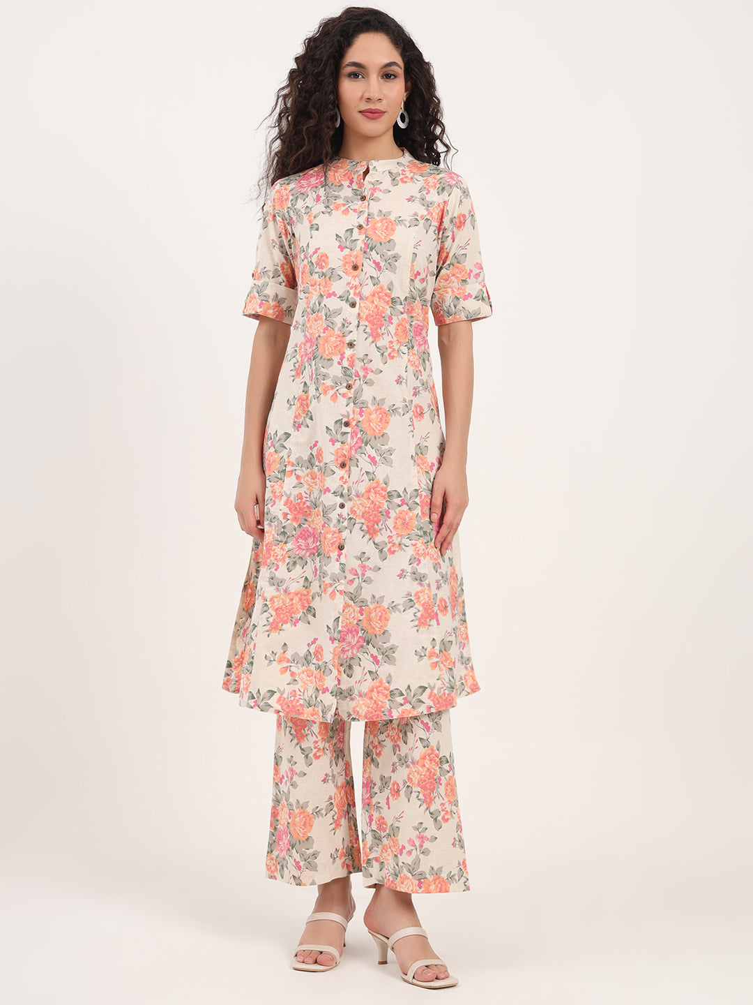 Cream-Cotton-Floral-Printed-2-Piece-Kurta-Set