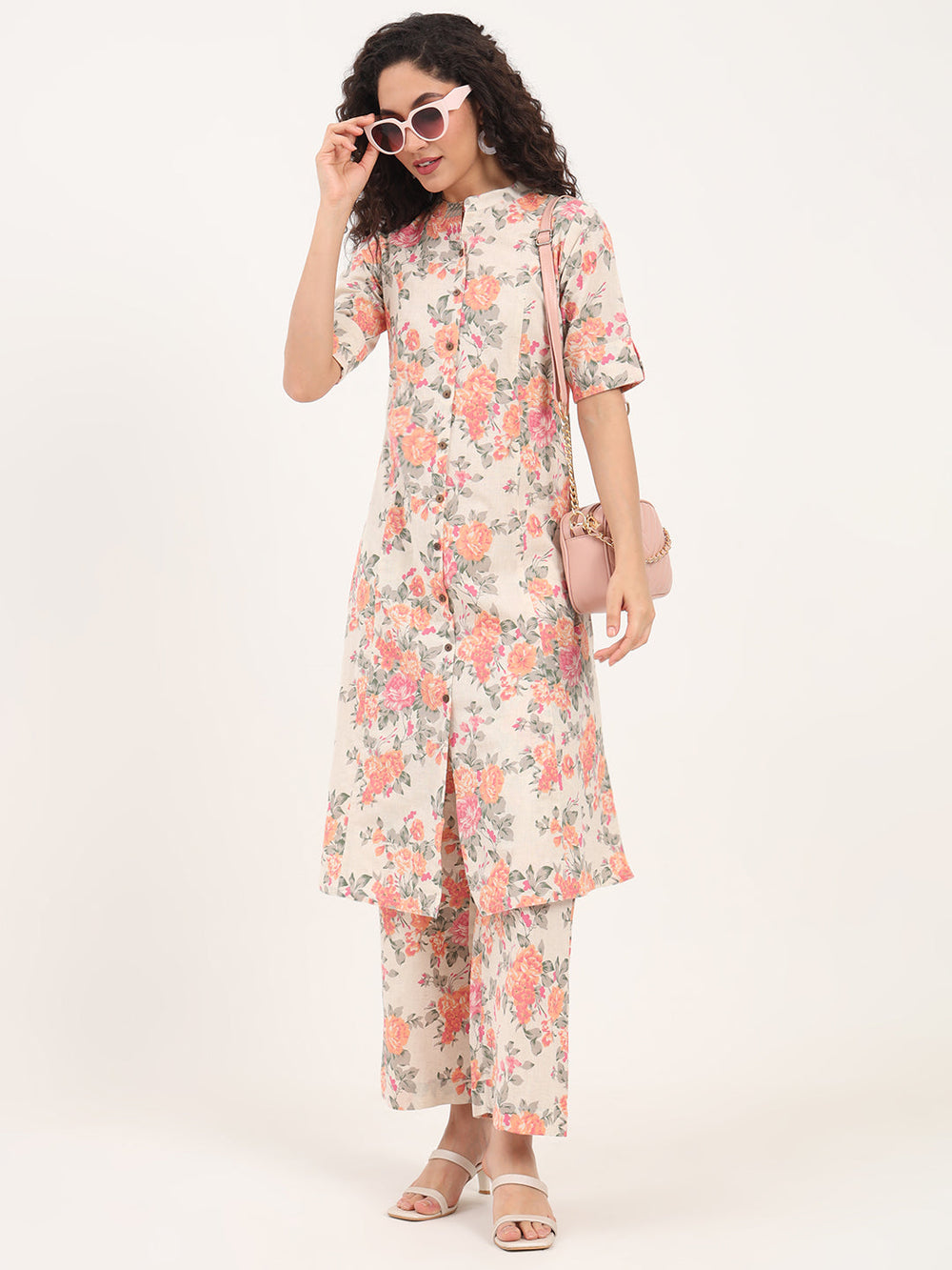 Cream-Cotton-Floral-Printed-2-Piece-Kurta-Set