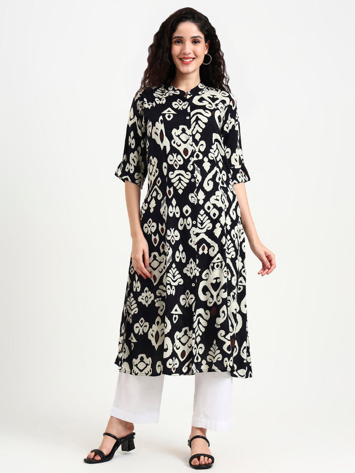 Black-Rayon-Asymetric-Print-Kurta-ONLY
