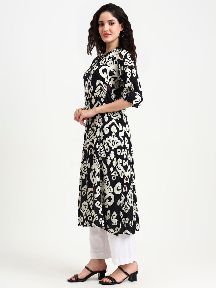 Black-Rayon-Asymetric-Print-Kurta-ONLY