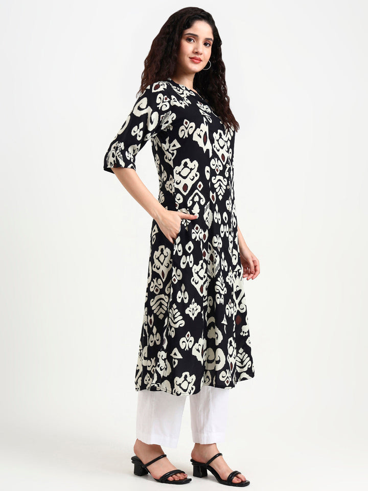 Black-Rayon-Asymetric-Print-Kurta-ONLY