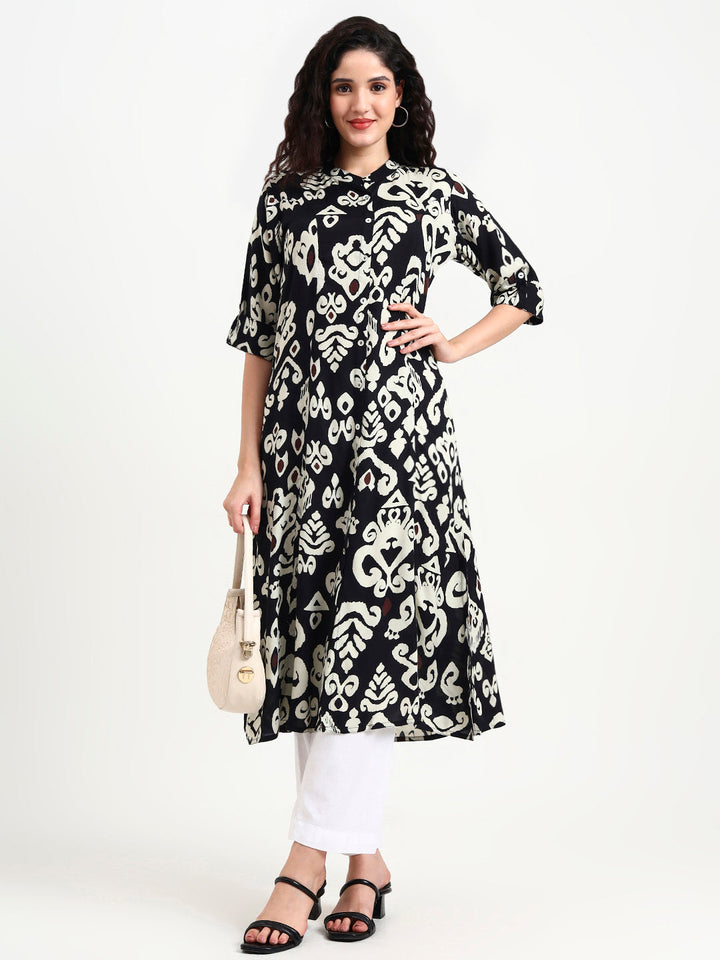 Black-Rayon-Asymetric-Print-Kurta-ONLY