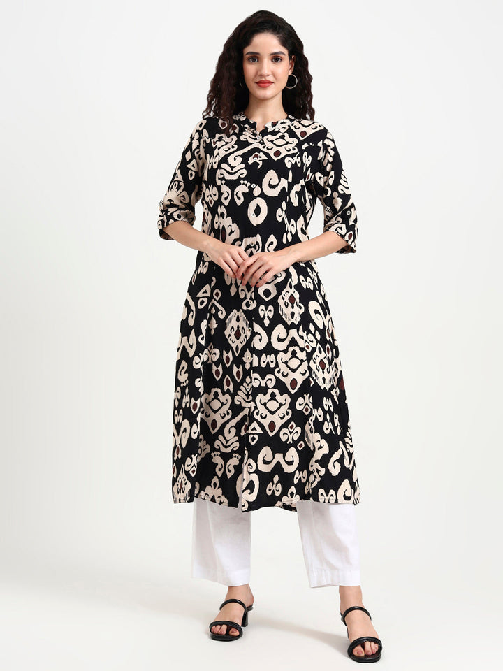Black-Rayon-Asymetric-Print-Kurta-ONLY
