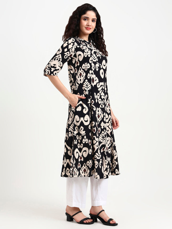 Black-Rayon-Asymetric-Print-Kurta-ONLY