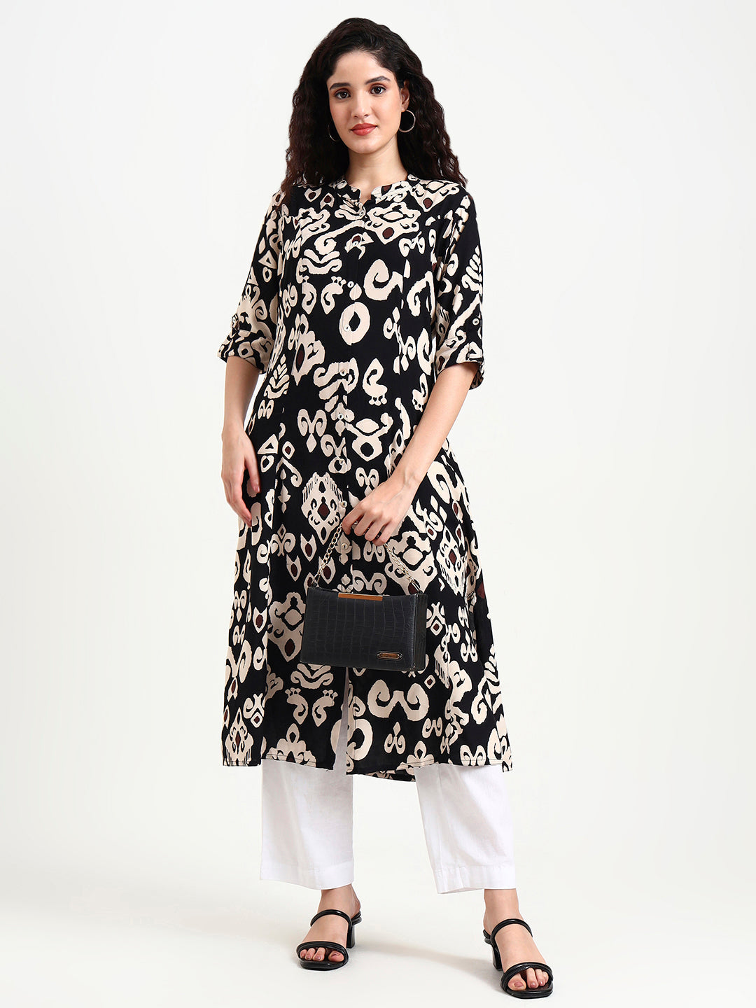 Black-Rayon-Asymetric-Print-Kurta-ONLY