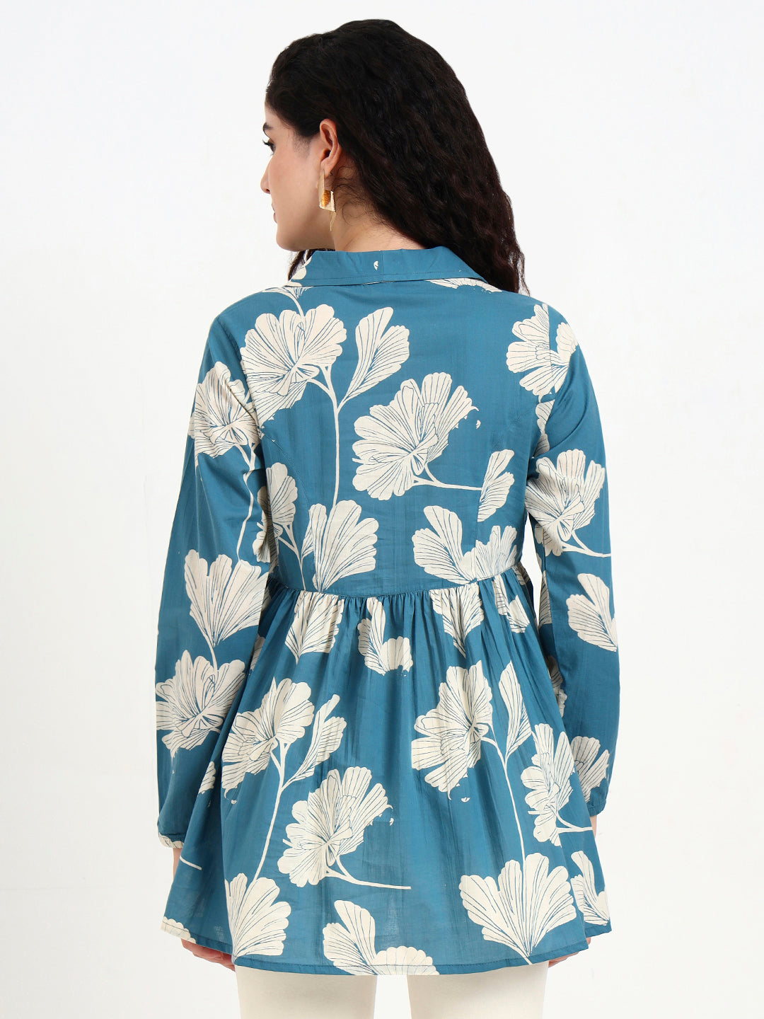 Teal-Blue-Cotton-Floral-Print-Top-Only