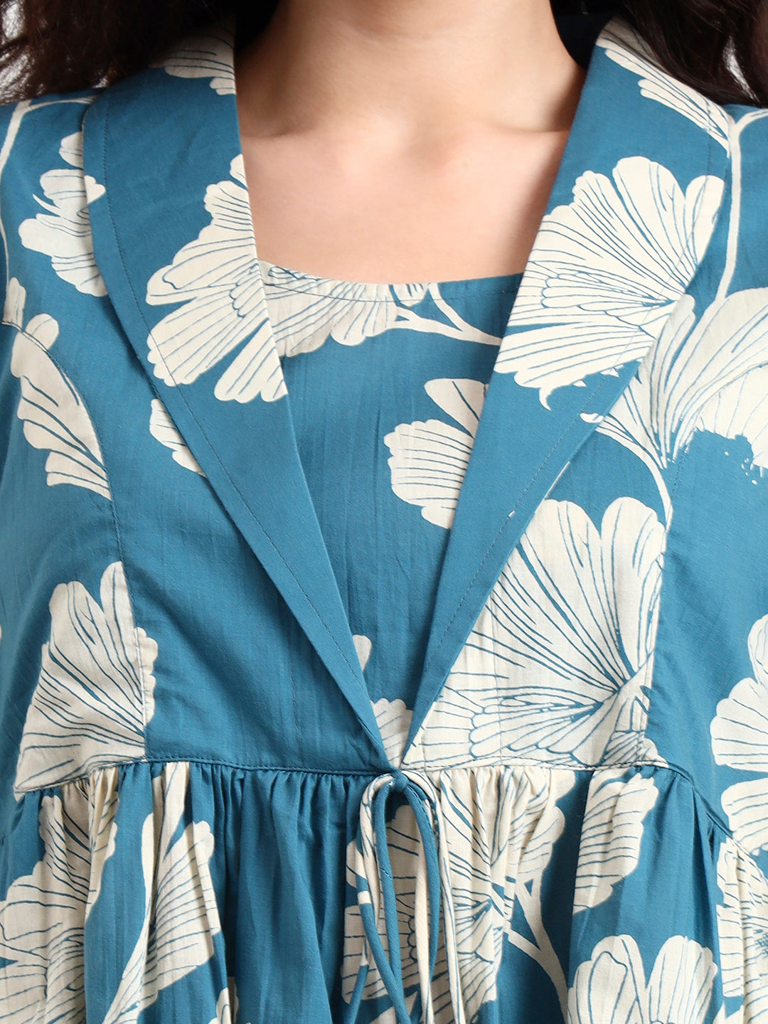 Teal-Blue-Cotton-Floral-Print-Top-Only