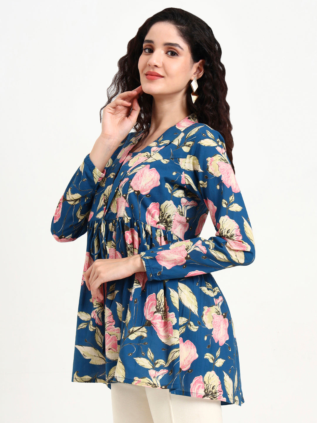 Navy-Blue-Cotton-Floral-Print-Top-Only