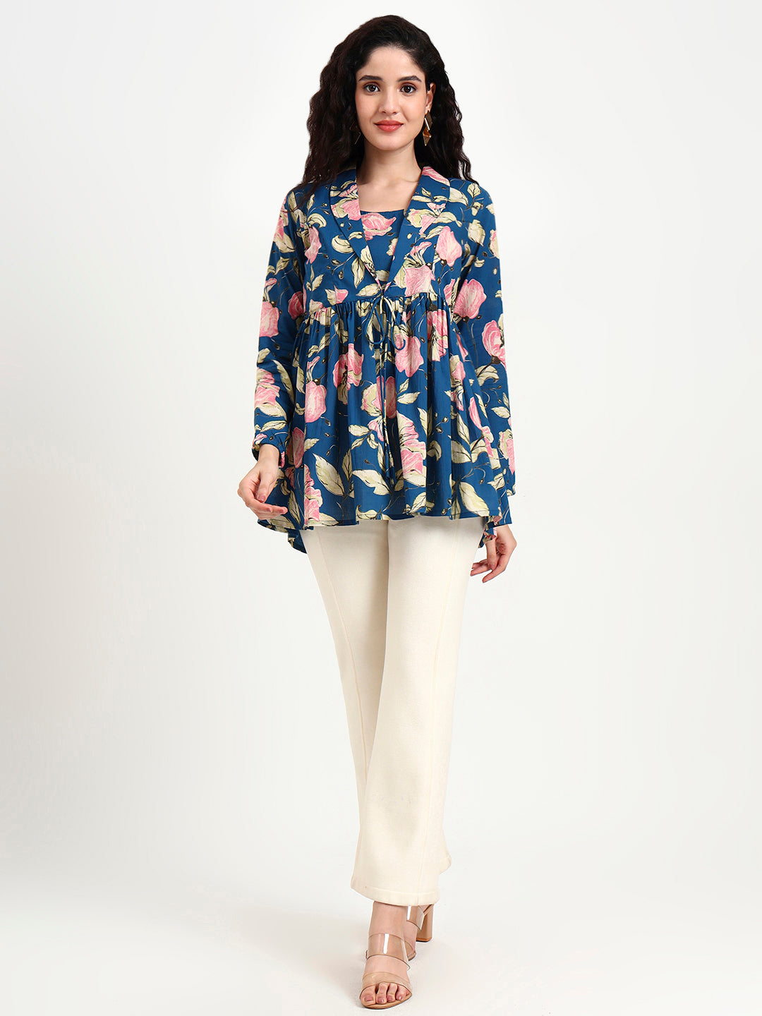 Navy-Blue-Cotton-Floral-Print-Top-Only