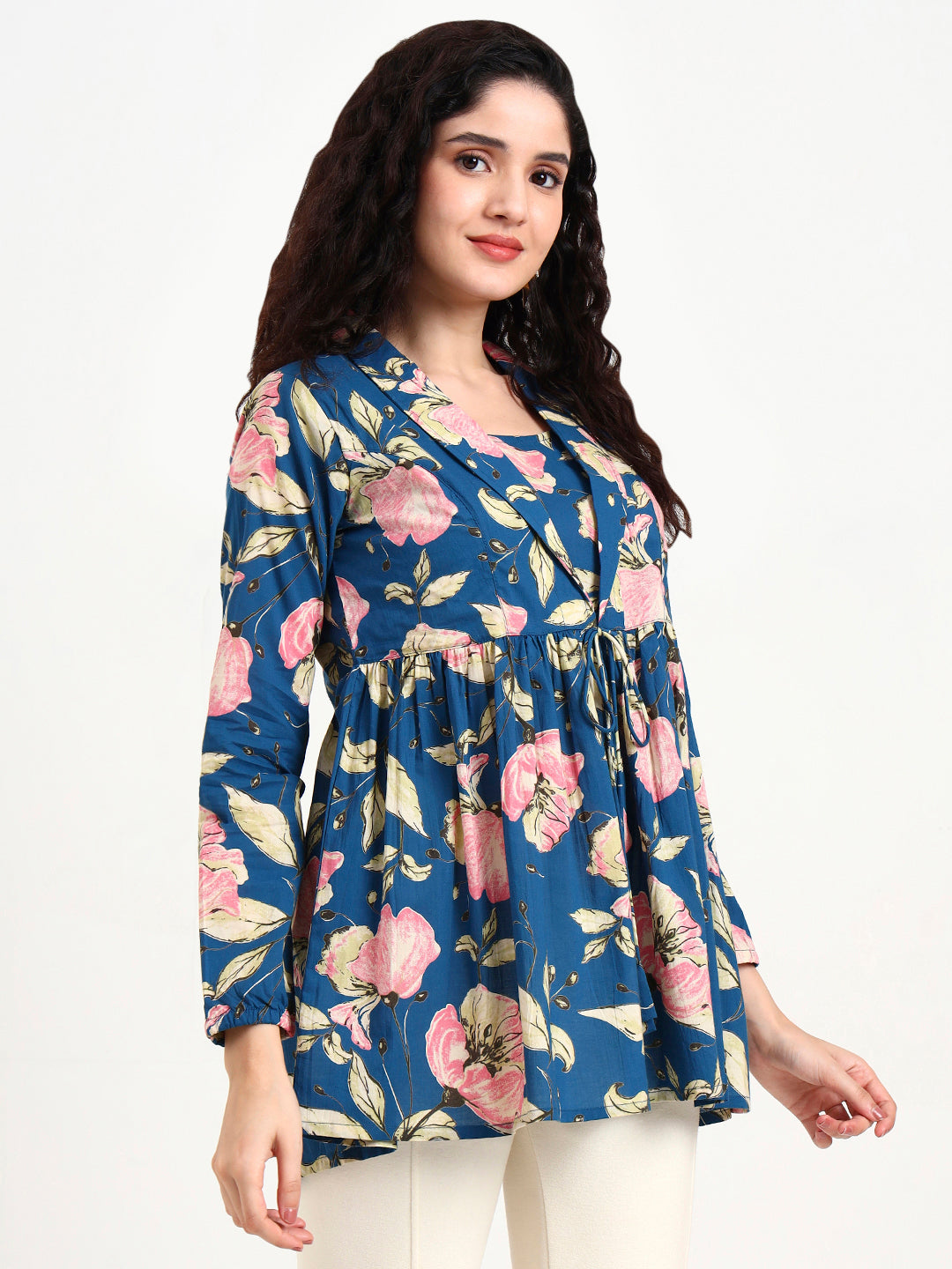 Navy-Blue-Cotton-Floral-Print-Top-Only