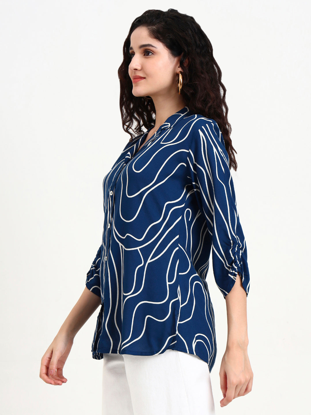 Teal-Rayon-Blue-Asymetric-Print-Top-Only