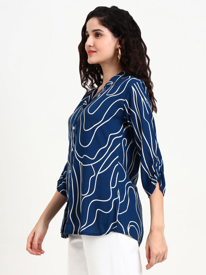 Teal-Rayon-Blue-Asymetric-Print-Top-Only